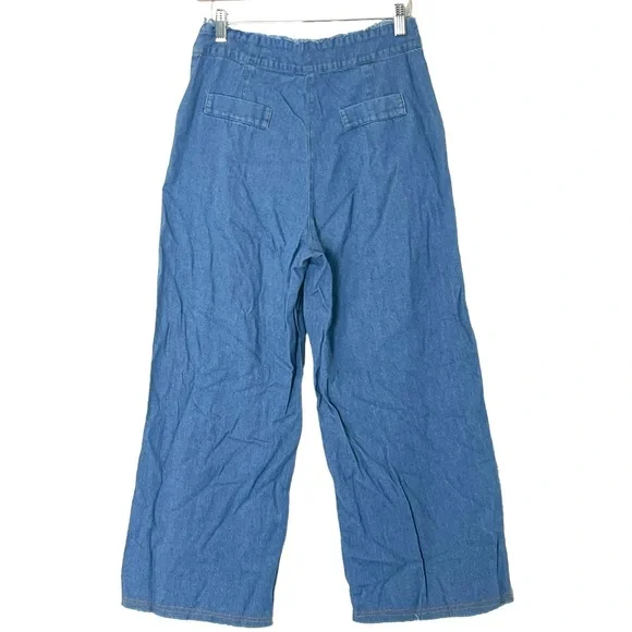 4SI3NNA | High rise cotton wide leg cropped chambray pants size medium - Picture 8 of 14